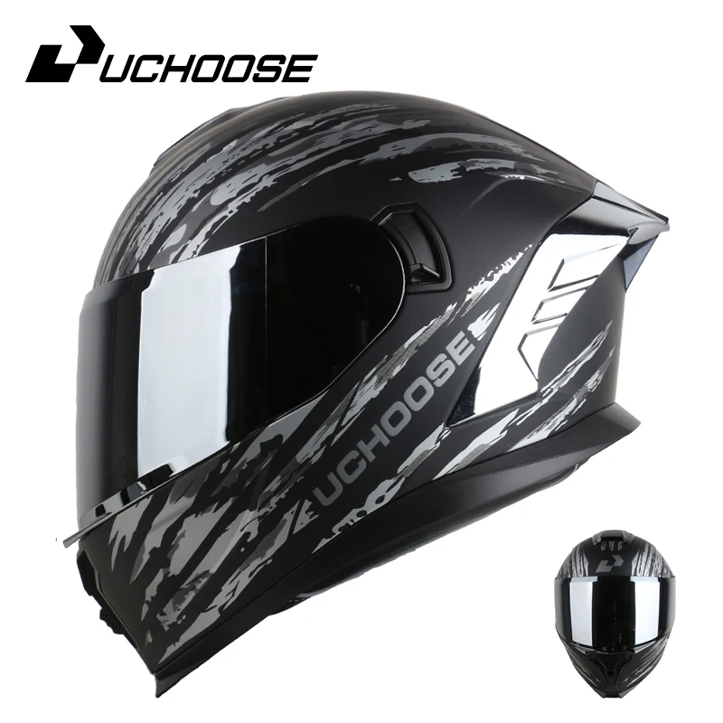 

818 Uchoose DOT Approved Full Face Helmet Crash Motorbike Protective Gear Men Women Motorcycle Double Sun Visor