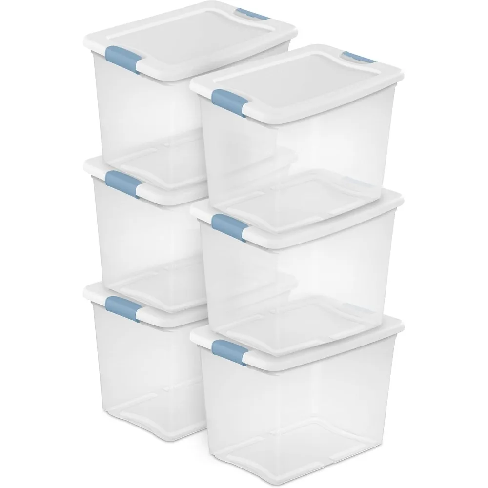 

Упаковка из 6 прозрачных пластиковых ящиков для хранения с защелкой — сверхпрочные контейнеры под кроватью на 25 литров с крышками для организации