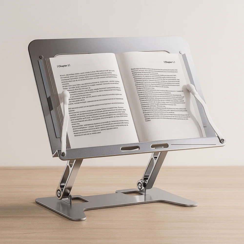 Portable Adjustable Angle Reading Bookshelf Support with Clip Book Holder Tray Stable Metal Reading Bracket Note-taking