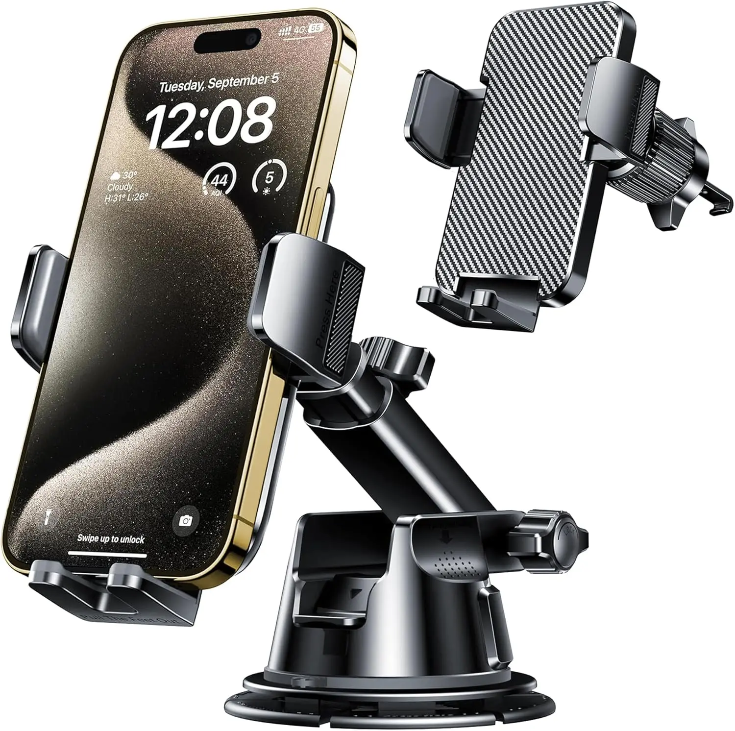

Car Phone Mount - Universal Dashboard/Windshield/Air Vent Holder, Hands-Free for iPhone/Smartphones