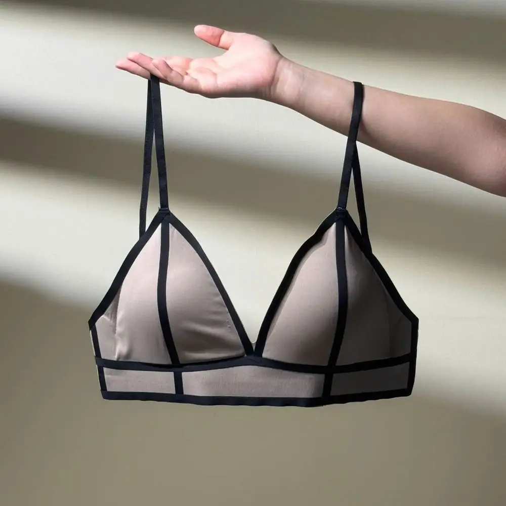 Simple Stripe Triangle Cup Bra Anti-sagging Shockproof Push Up Bra Women Underwear Lingerie Deep V Bra Girl