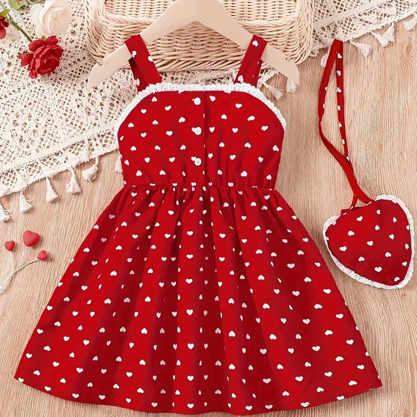 2026 Damen Sommer Mode Atmungsaktives Ärmelloses Kleid mit Quadratischem Ausschnitt, Locker und Bequem, Lässiges Herzmuster – Detail 6