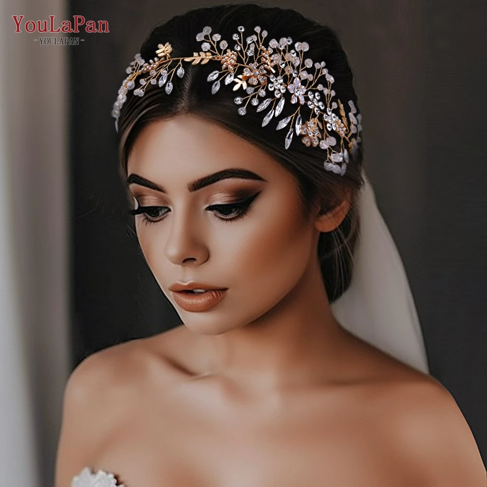 

YouLaPan Golden Color Headpiece Alloy Flower Bridal Headband Woman Hair Ornaments Wedding Hair Accessories Bride Headdress HP235