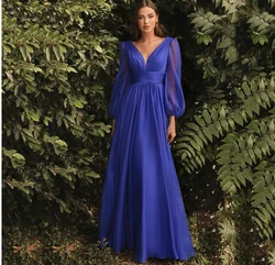 Hot Sale New Simple V Neck Long Bridesmaid Dresses with Long Sleeves Wedding Guest Gown Maid of Honor Evening Dress