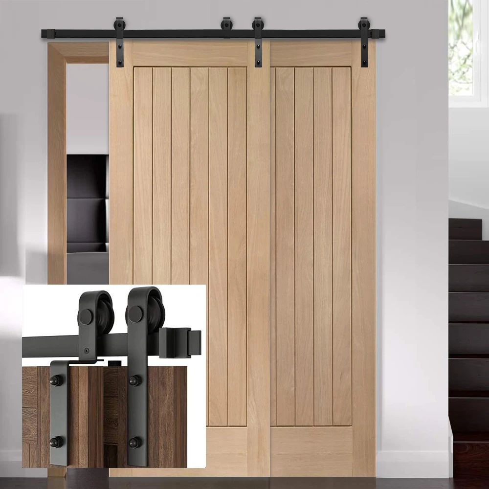 Imagem -04 - Bypass Deslizante Porta do Celeiro Ferragem Rolos para Portas Duplas Preto Dobrado Gancho Sistema Apenas Rolos para Venda j Forma