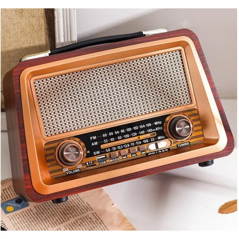 Wooden Retro Three Section FM Radio Wireless Bluetooth Speaker Subwoofer Compatible With HIFI Stereo USB TF AUX Classic Style