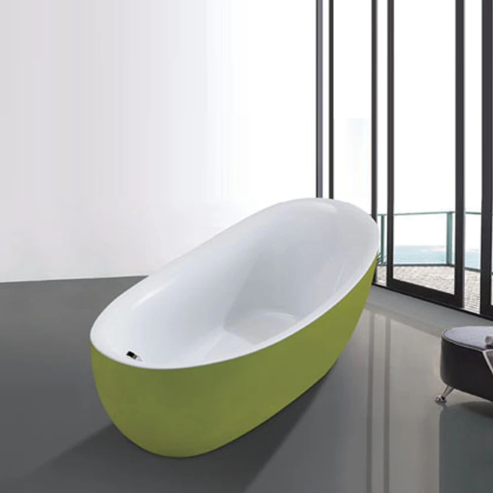 

Modern Portable Acrylic Bathtub Single-Use Boat-Shaped Design Apple Green Oval Freestanding Drainer Bathroom Soaking Bath Tub