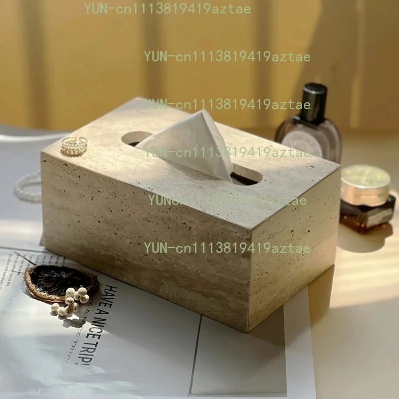 Natural Travertine Marble Tissue Box, Household Napkin Storage Holder for Bathroom Office Bedroom Countertop Decor