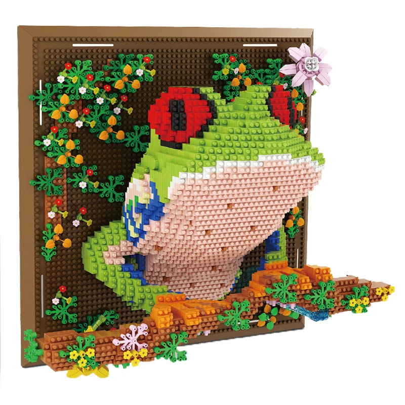 3D Building Blocks DIY Animal Blocks Animals Head Mural Wall Block Snake Tree Frog Lizard Pendant Bricks Home Decor Toy Gift