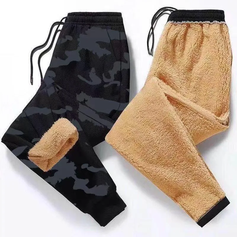 

2024 Autumn/Winter Fashion Solid Color Plus Fleece Thick Warm Pants Men's Casual Relaxed Comfortable Sports Plus-Size Pants 8XL