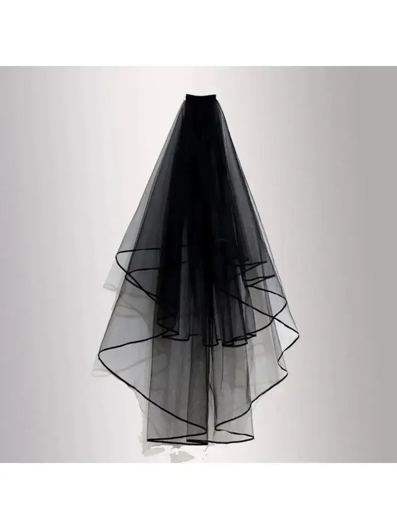 Voile de mariage noir élégant avec bord de ruban, voile de mariée court pour femme, peigne pour accessoire de Costume