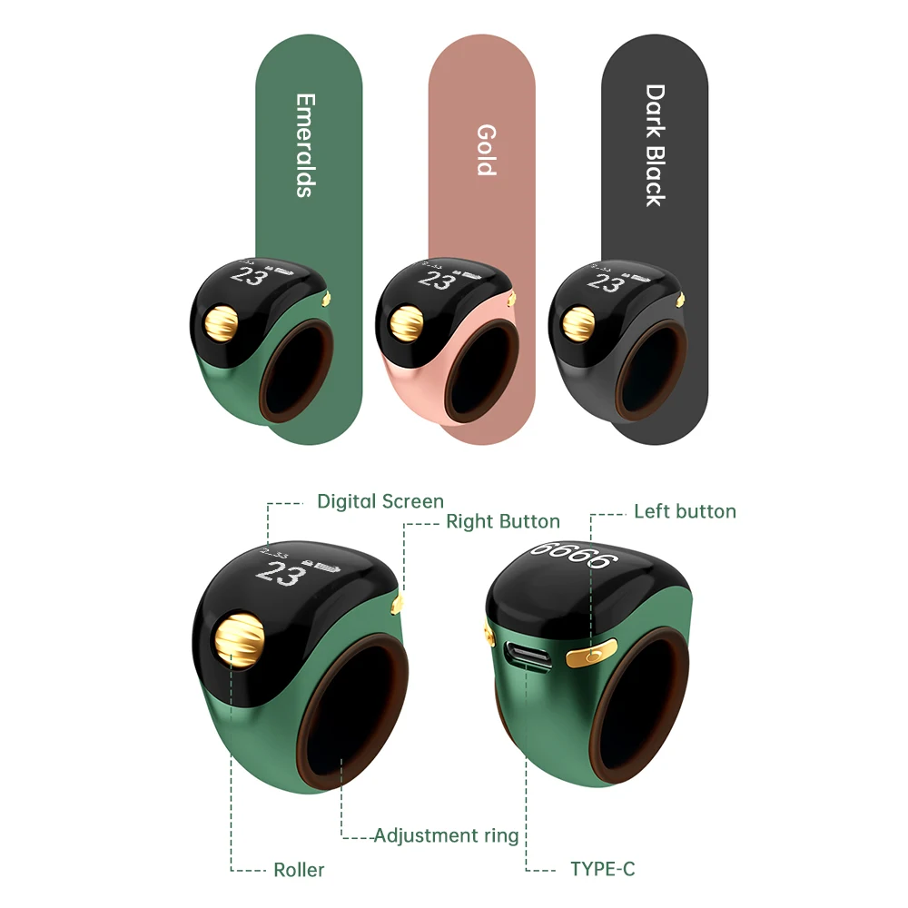 Smart Tasbih Tally Counter OLED Digital Electronic Counter Multi-function Prayer Time Vibration Reminder Tasbeeh Ring Counters
