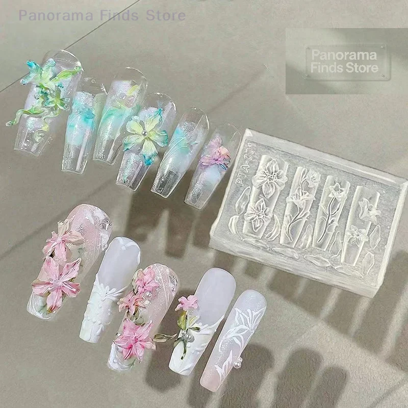 Molde 3D de silicona para decoración de uñas, plantillas de diseño de flores DIY, molde para uñas, joyería, manualidades, herramienta transparente para uñas