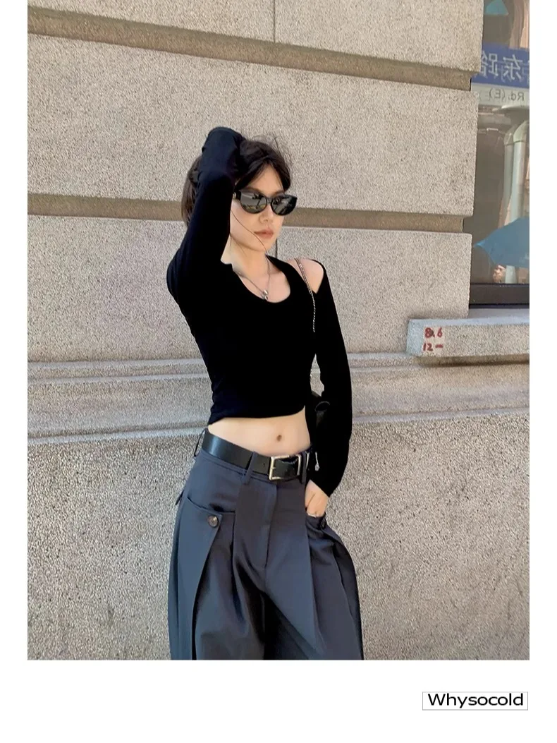 

Топ Whysocold: приталенный, с открытыми плечами, длинный рукав, U-образный вырез, однотонный, повседневный, для работы, стандартной длины