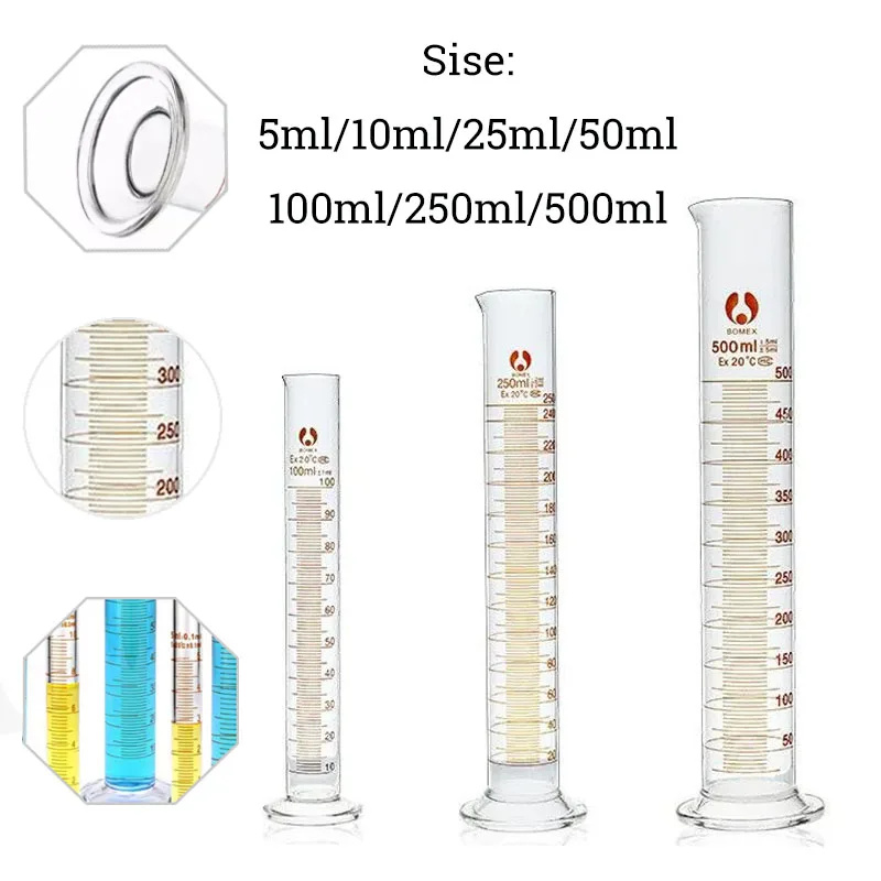 1PCS Glass Graduated Measuring Cylinder 5ml 10ml 25ml 50ml 100ml  250ml 500ml Measuring Cylinder for Lab Suppy