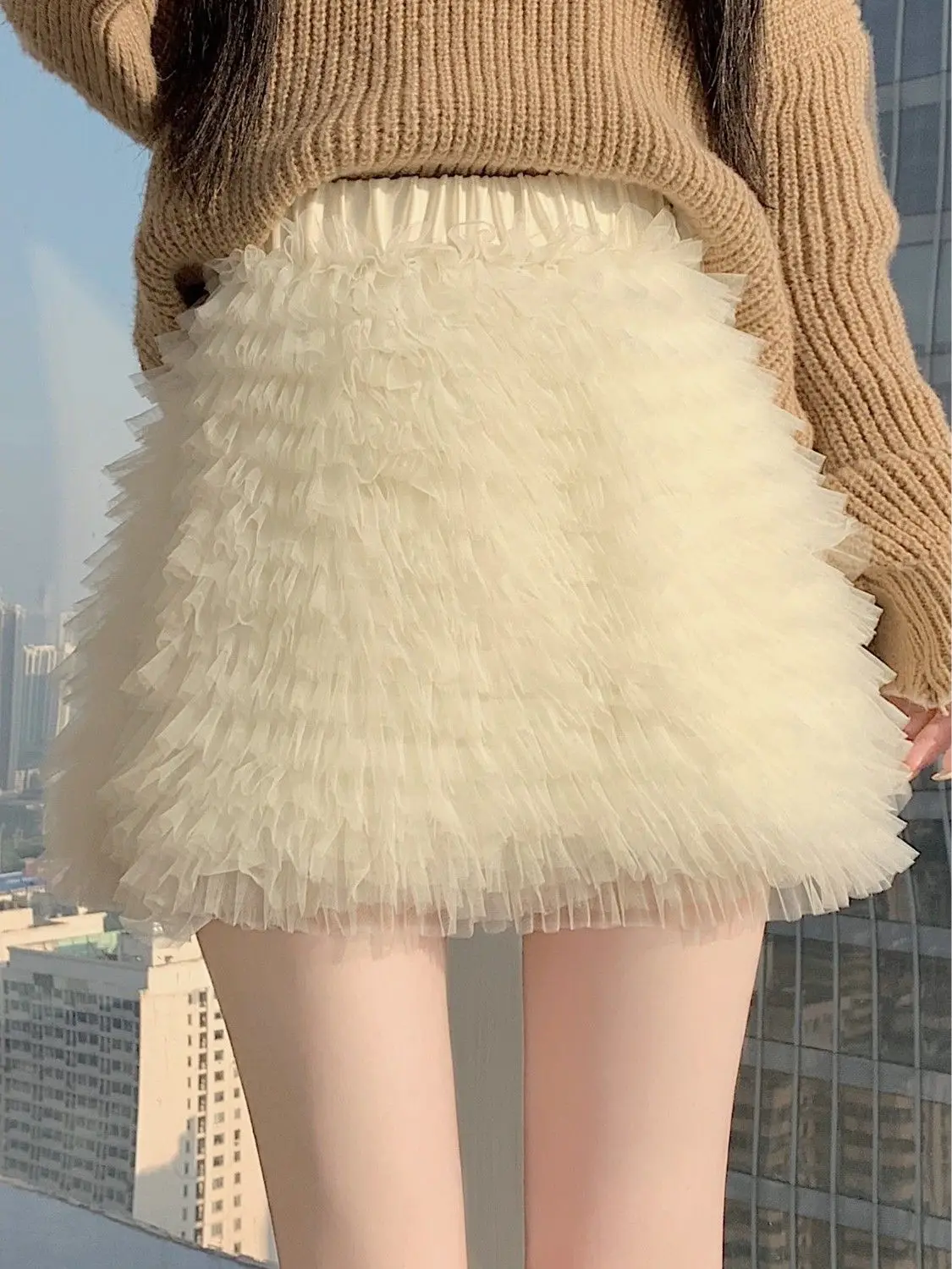 

Japan Mesh A-Line Skirt Cake Skirt High-Waisted Tutu Skirt Skirt Women'S Autumn And Winter New Short Skirt Skirt