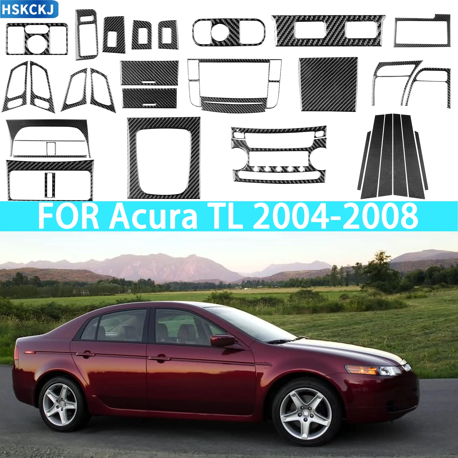 

FOR Acura TL 2004-2008 Car Rearview Mirror Switch Glove Box Central Radio CD B-pillar Carbon Fiber Interior Accessories Sticker