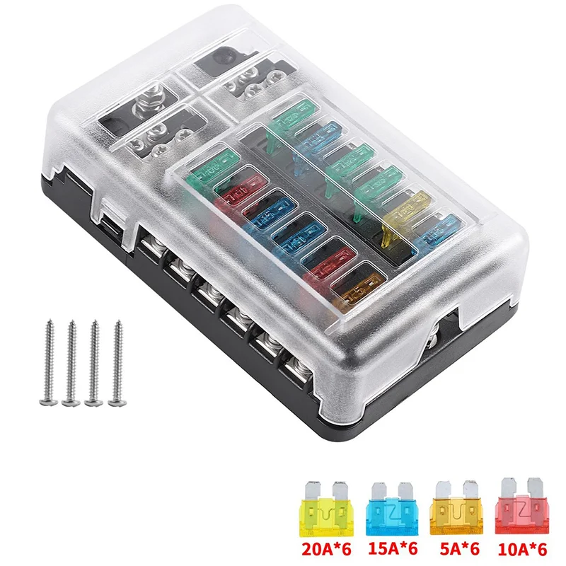 12-Way Protection Circuit Auto (Car) Blade Fuse Box Holder Block With Light And Negative