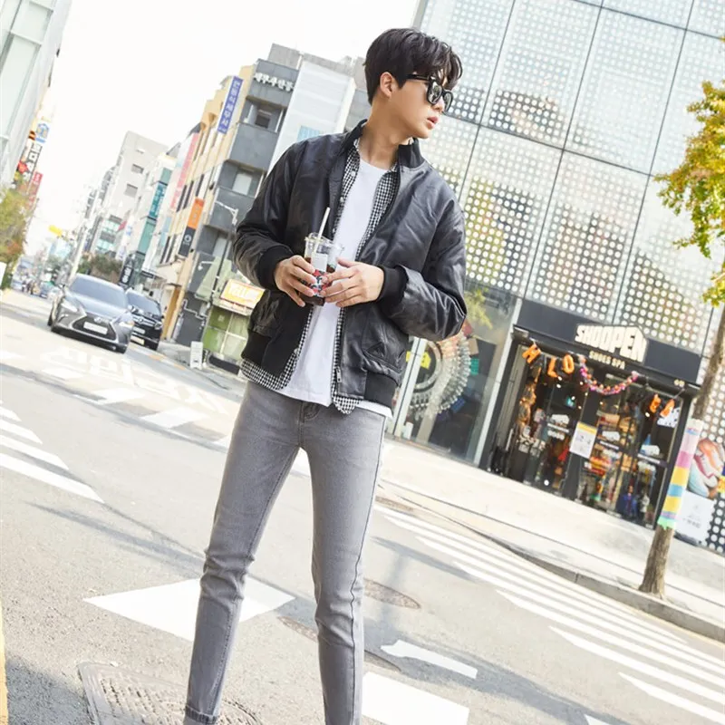 

Slim Fit Men's Jeans mid Waist Youth Style Tourist Scenarios Skin Friendly Breathable Non Deformable Winter Grey Trendy Pants