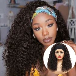 Headband Wig Kinky Curly Wavy Synthetic Wig 20 Inch Bohemian Red Brown Hair With Highlights for Black Women SOKU Glueless Wigs