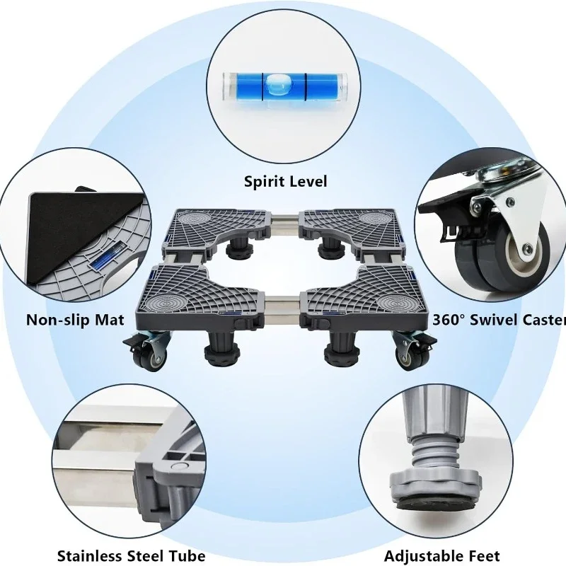 Fridge Stand Mobile Base with Double Pipes 4 Locking Wheels 4 Strong Feet Furniture Dryer Washing Machine Stand Pedestal