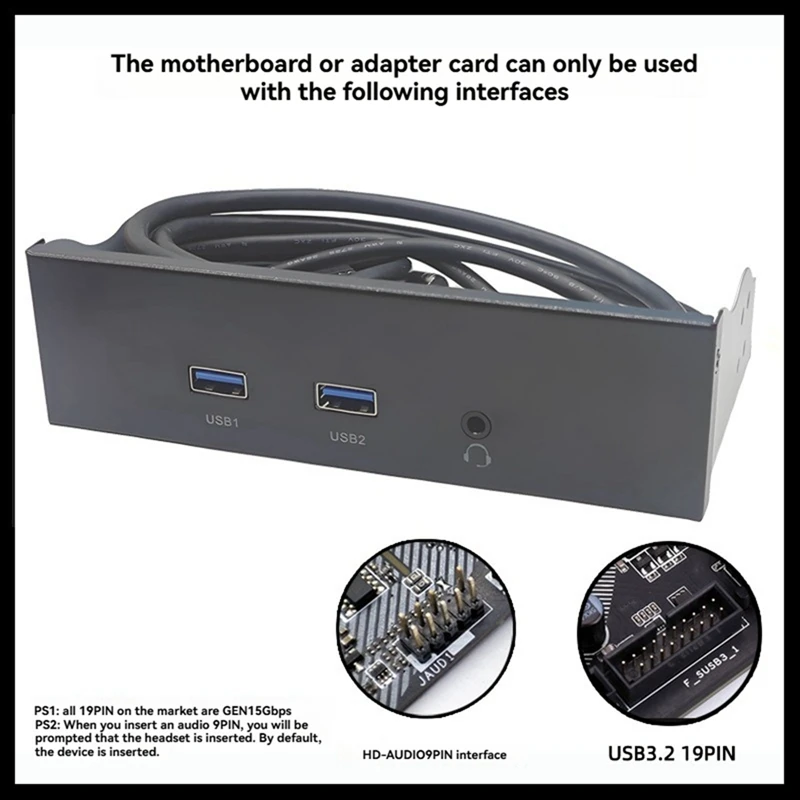 USB3.2 GEN1 Floppy Drive Slot HD-AUDIO Audio Front Panel 5.25Inch Optical Front Panel Support 2X USB3.0 + 1X Audio 3.5Mm