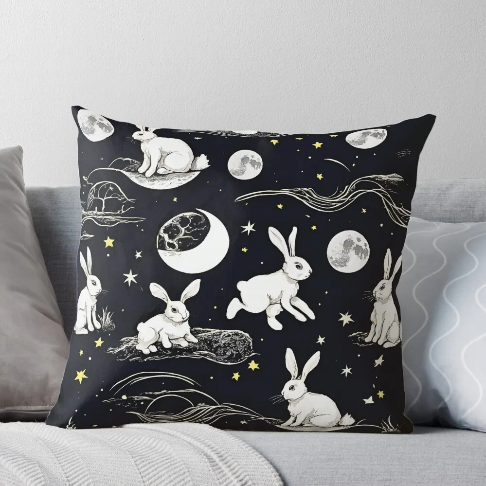 

Seamless White Rabbits On The Moon Throw Pillow luxury decor christmas cushions covers