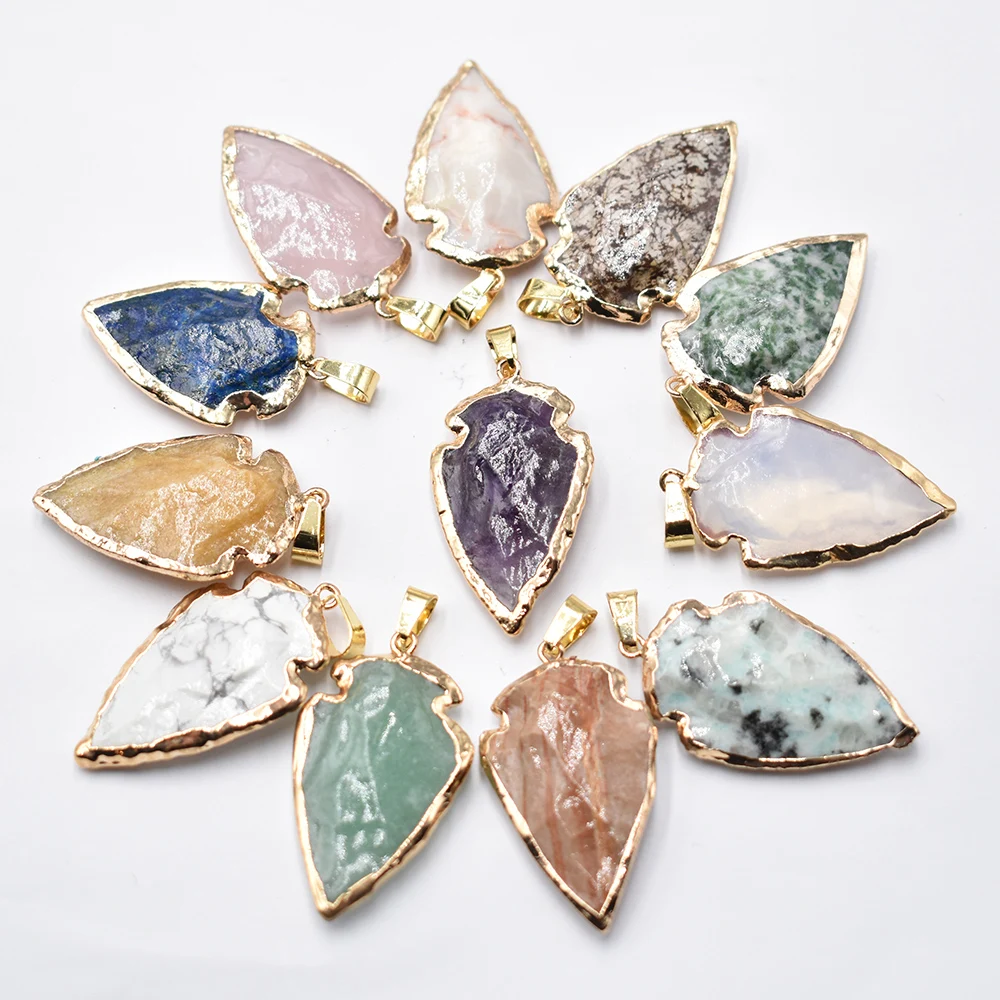 Wholesale 6pcs/lot Fashion quality Natural stones Arrowhead Rough Healing Point pillar Pendants for Charm Necklace accessories