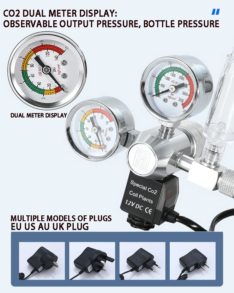 Kit de válvula solenoide reguladora de CO2 para acuario, válvula unidireccional, accesorios para pecera, sistema de control de CO2, válvula