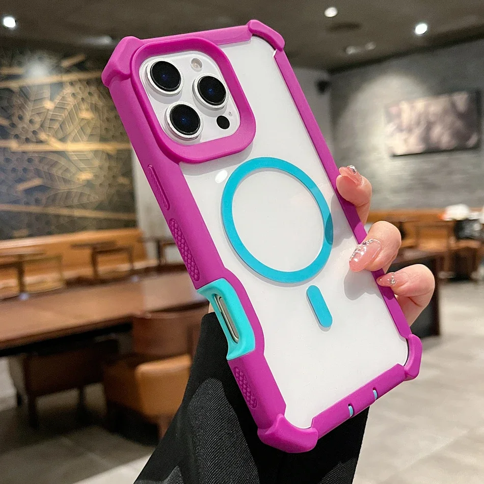 iPhone Magsafe対応 ワイヤレス充電対応 マグネット式 スマホケース iPhone 16/15/14/13/12/11 Pro/Pro Max/Plus クリア 厚型 耐衝撃 カバー