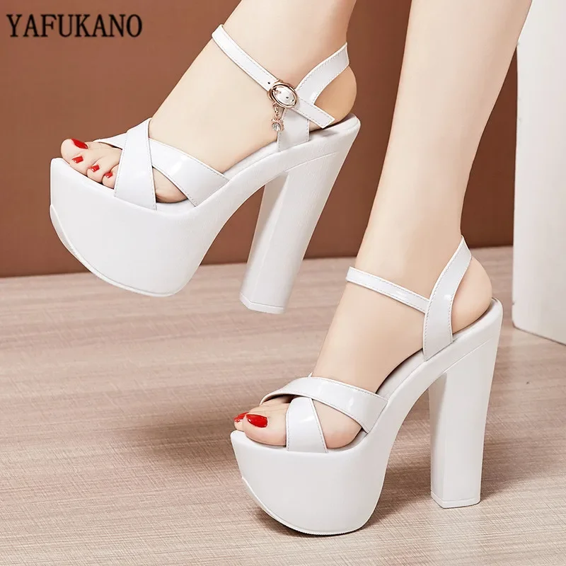 Square Heel Womens Sandals Platform Women\'s Shoes 15 Cm Sexy Ultra-High Heels Banquet Female Sandals Plus Size Pumps 32,33,42,43