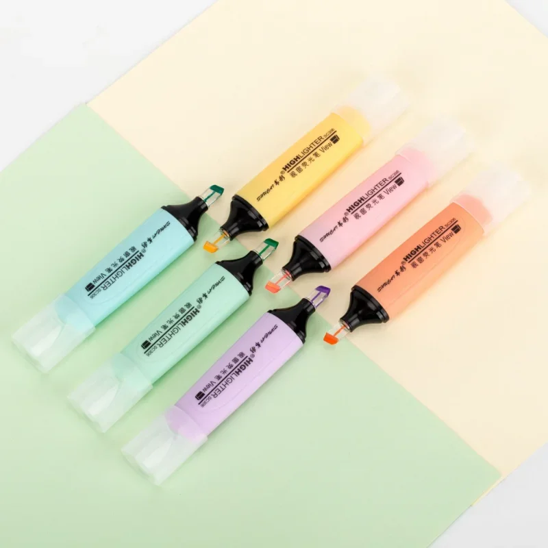 6 PCS Highlighter Markers 6 Fluorescent Macaroon Colors High Quality Rectangular Marker Student Stationery Office School Art Use