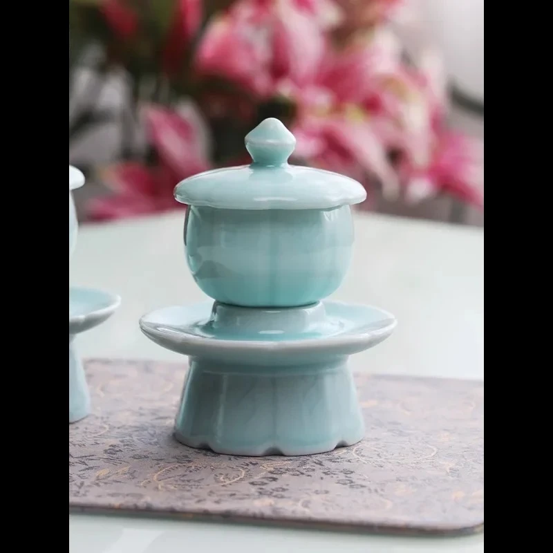 Celadon with Holy Water Cup Ceramic Buddha Front Water Cup Buddhist utensils and supplies Lotus Guanyin offering small tea cups