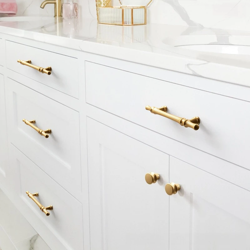 French Style Brushed Gold Cabinet Handles, Minimalist Drawer Pulls Kitchen Cupboard, Light Luxury Wardrobe Knobs