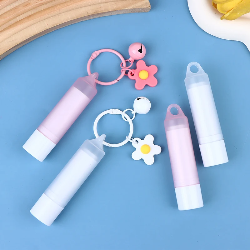 3.5g Pink/White Lip Enamel Tube With Keychain And Brush Rod Refillable Lip Gloss Tube Empty Bottle Lips Glaze Container Makeup
