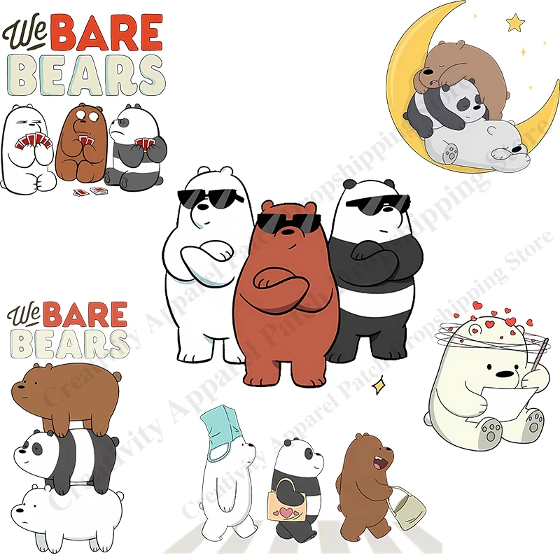 Kawaii BARE BEARS Patch Iron-on Transfers for Clothing Patches on Clothes DIY T-Shirt Hoodies Accessory Cute Stickers Patch Gift