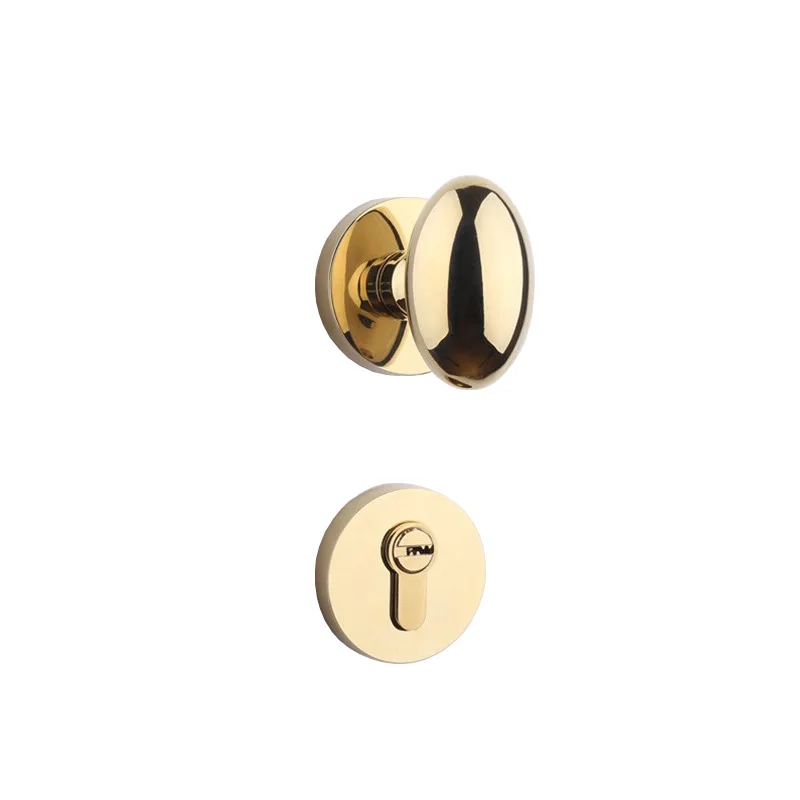 

Yellow Bronze Silent Split Lock Bright Gold Pvd Duck Egg Door Handle Globe Gold Room Door Lock