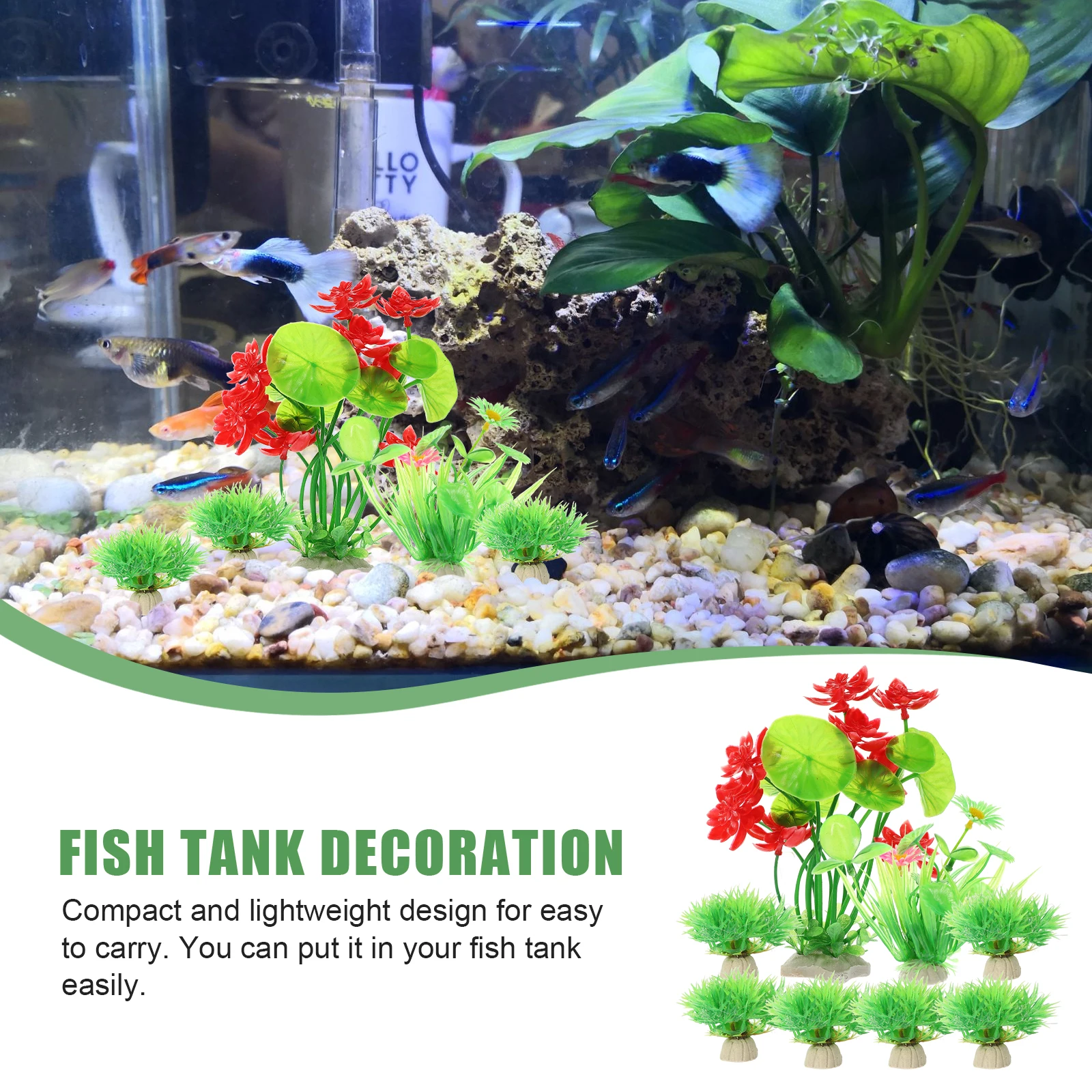 

8 Pcs Artificial Aquarium Plants for Fish Tank Decor Realistic Shape Plastic Water Grass Accessories L scape Prop Fish Tank