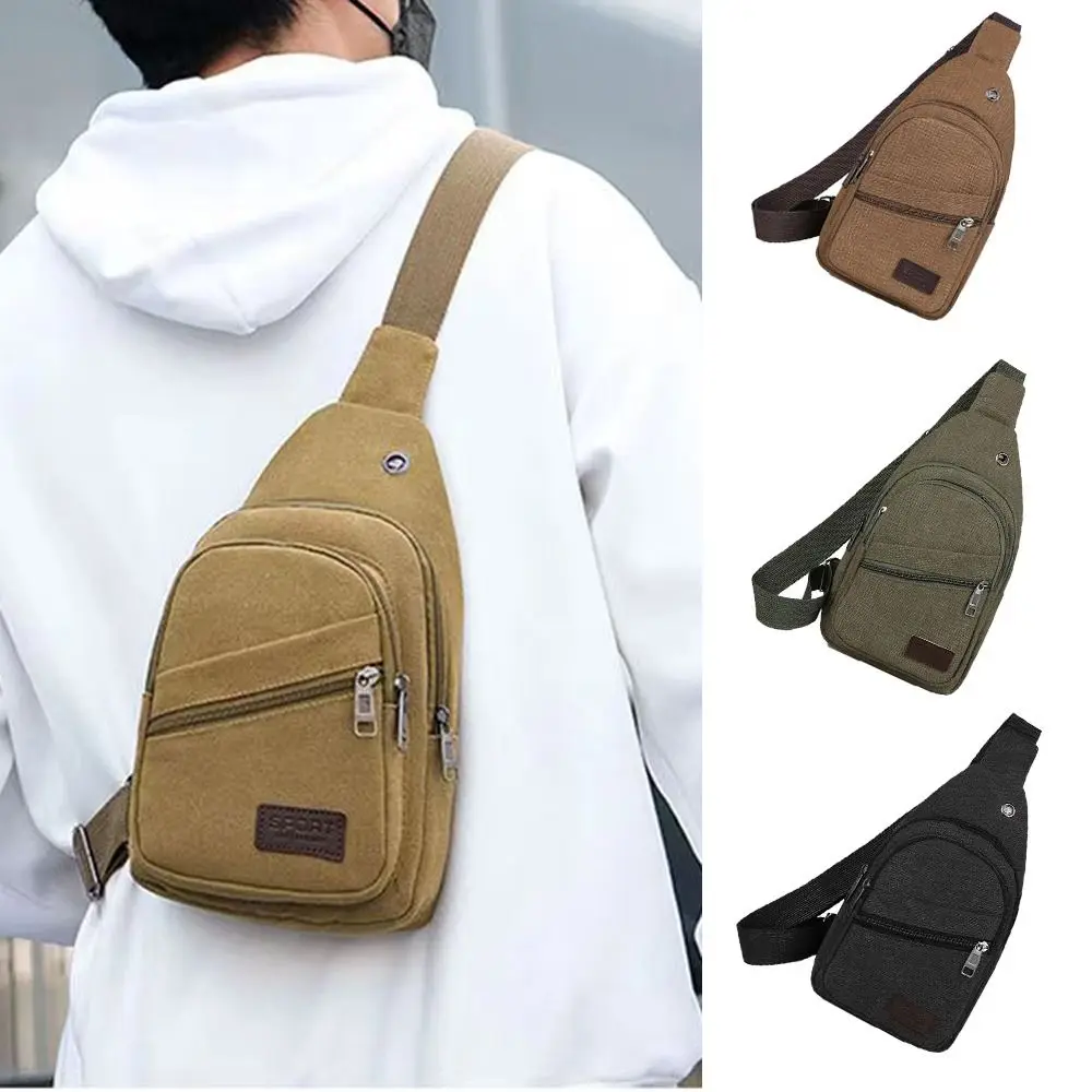 New Canvas Men Chest Bag Large Capacity Chest Pack Casual Sling Bag Sports Male Shoulder Bag Outdoor Crossbody Bag For Men