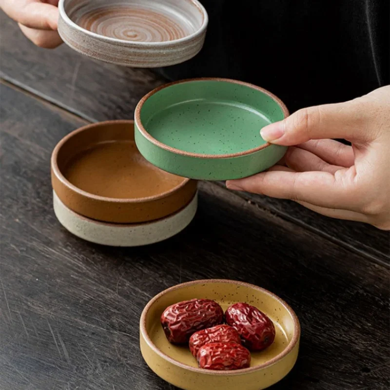 Retro Ceramic Round Sauce Dish Hot Pot Seasoning Dipping Plate Bowl Small Flavor Plates Creative Snack Vinegar Soy Sauce Dishes