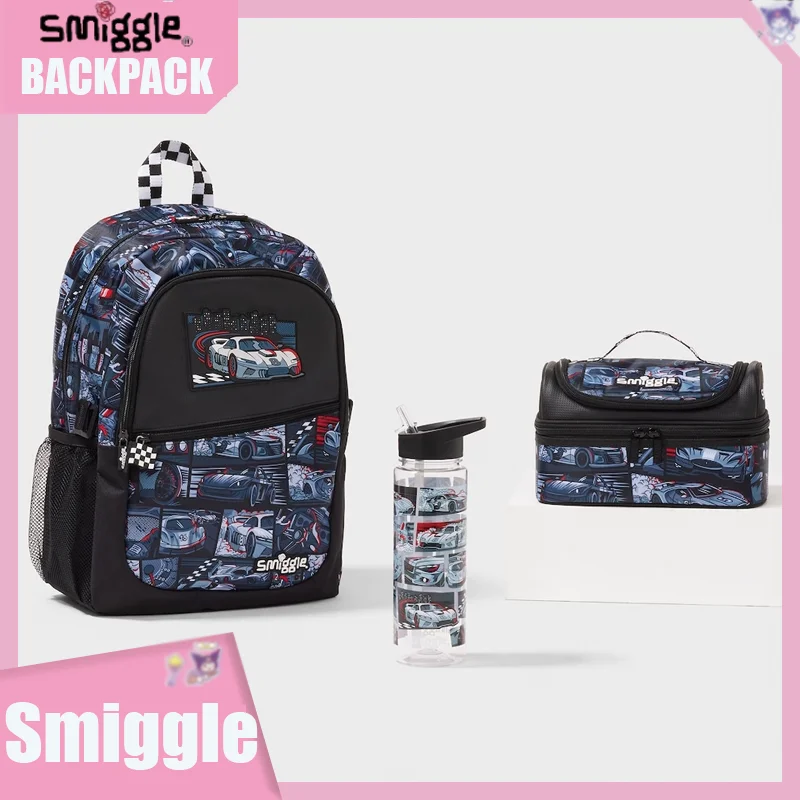 New Australian Smiggle Backpack For Students Large Capacity Schoolbags Boys Racing Cartoon Backpack Meal Wallet Stationery Sets