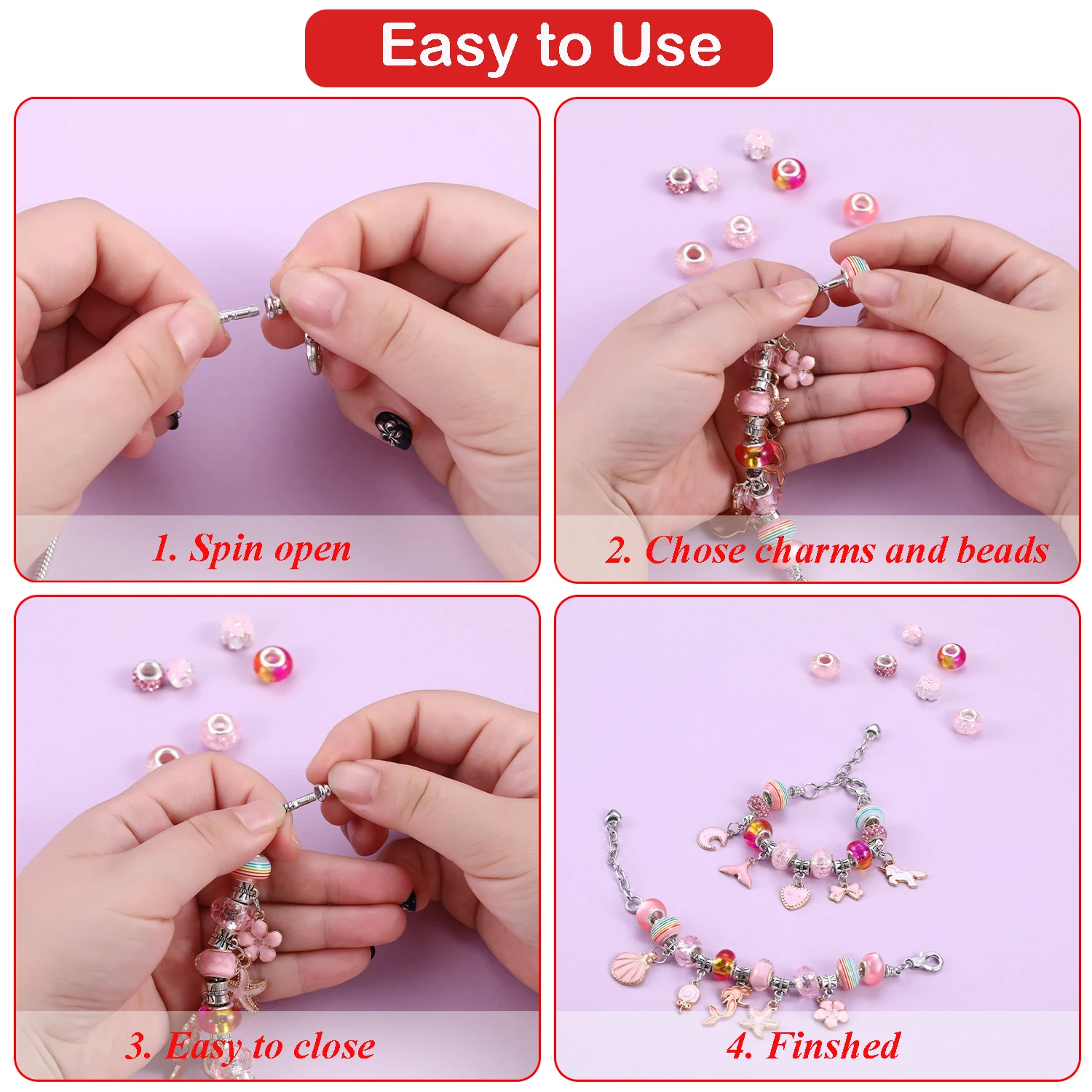 68-Piece Beaded Bracelet Making Kit, Red Series Jewelry DIY Gift Box, Christmas Craft Gift Set, With Jewelry Storage Box view 4