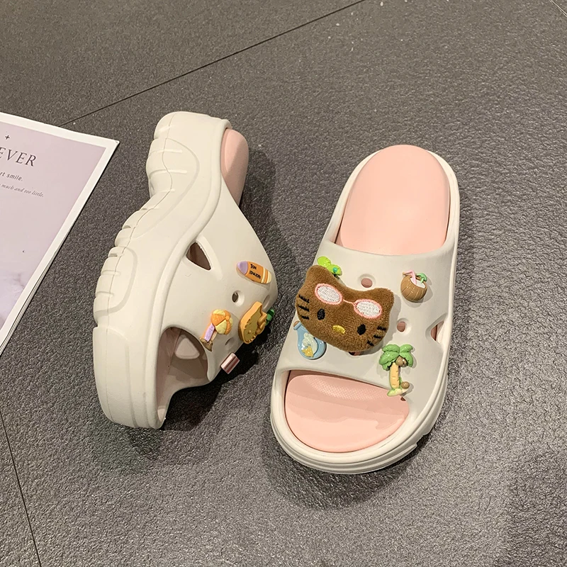 Korean Style Balanced Shock Absorption Comfort Portability Thick Soled Fashionable Fallow Slipper Flip-flops Fashion Shoes Girl