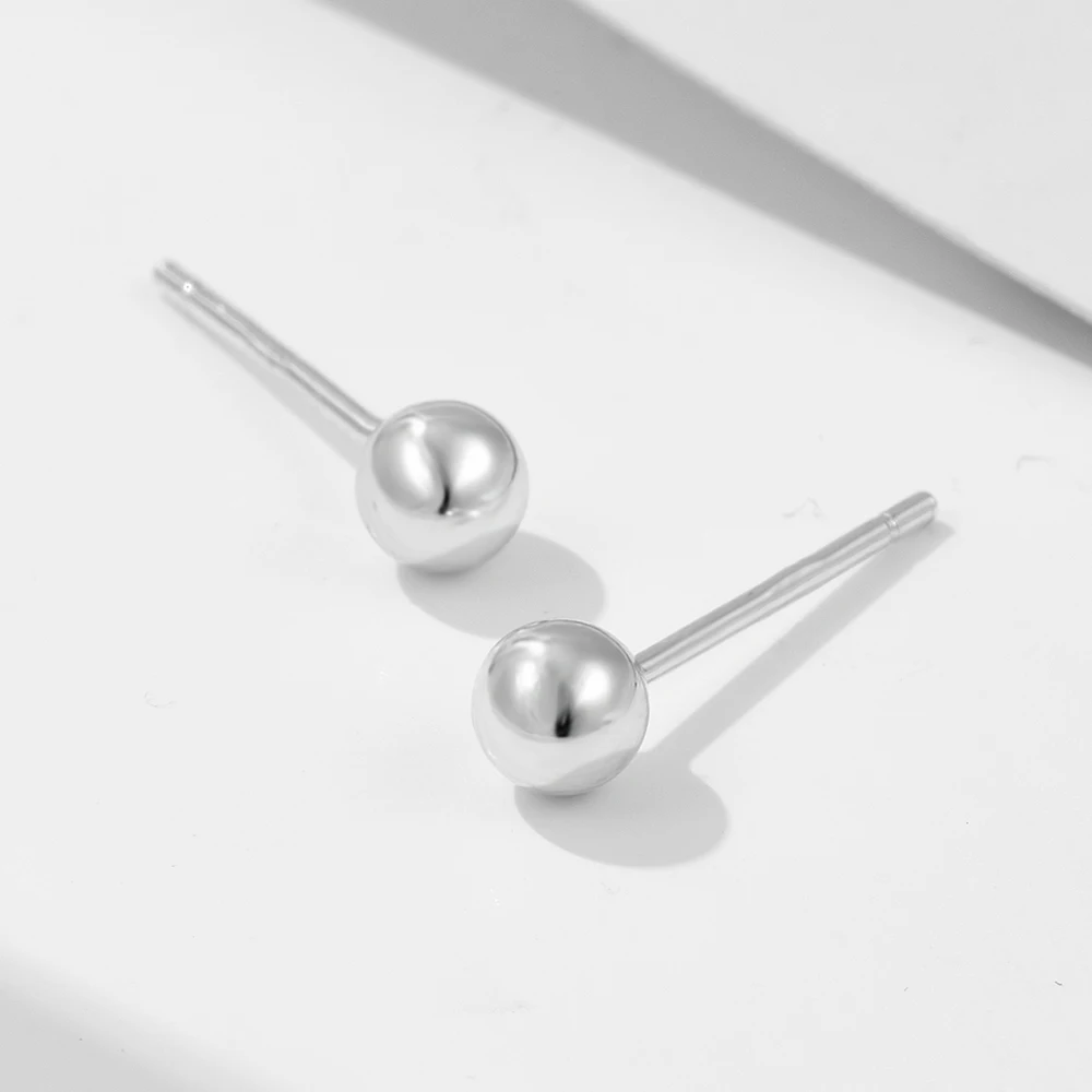 

S925 Sterling Silver Smooth Mini Bead Stud Earrings Simple round Design Small Fashionable Ear Jewelry