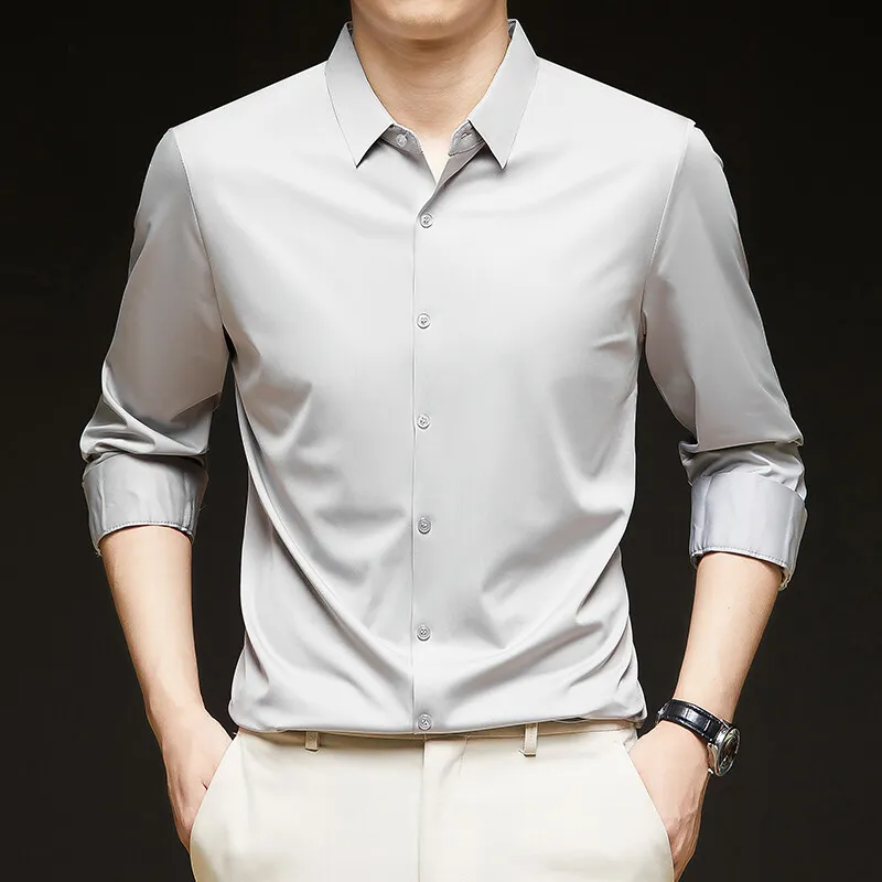 Men's 4-Way Stretch Dress Shirt Solid Long Sleeve Formal Shirts Wedding Business Casual Button Down Shirts