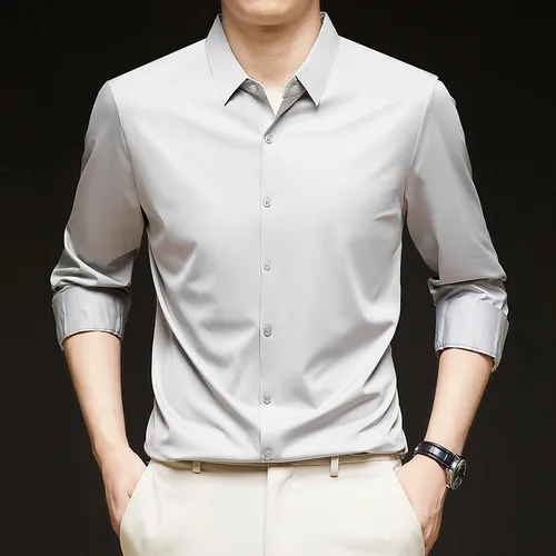 Imagen 2 del producto Camisa de vestir elástica de 4 vías para hombre Camisas formales de manga larga sólidas Camisas casuales de negocios para bodas Camisas con botones