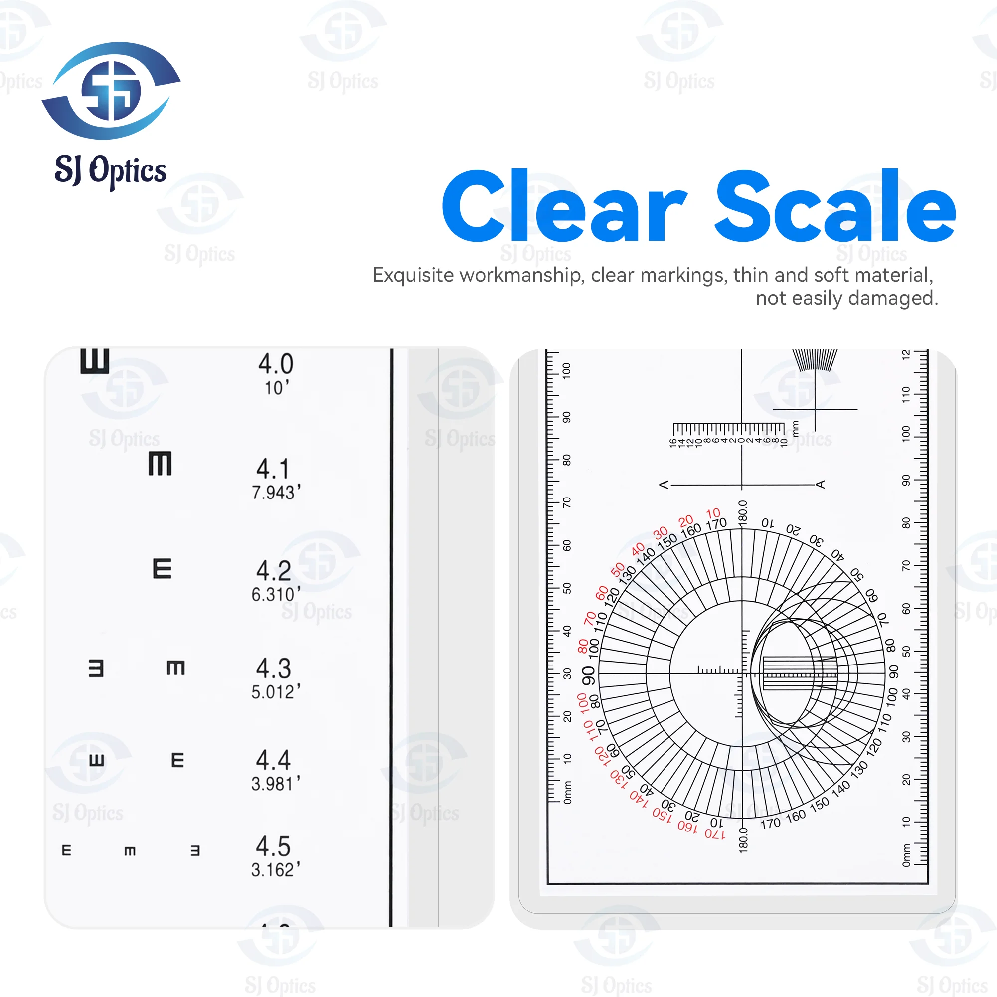 Dual-Sided Portable Eye Examination Chart – Standard Logarithmic Visual Acuity Chart with Integrated Optometry Tools