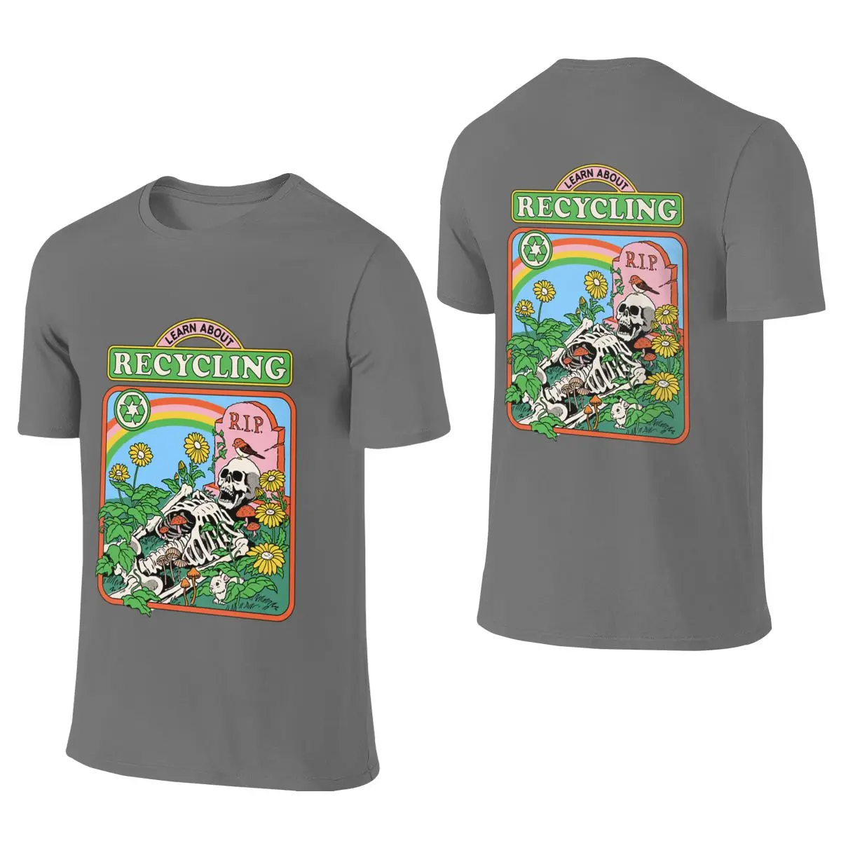 Learn About Recycling Delicate Reversible T-shirt Hong Kong Retro Fun Prints Basic Tee