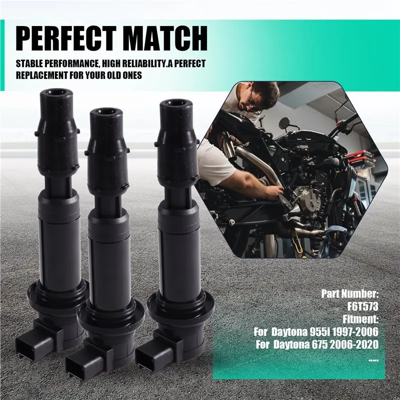 For Triumph Daytona 955I 675 Speed Triple Sprint GT RS ST Tiger 800 1050 1200 Compatible 3Pcs F6T573 Ignition Coils - view 5