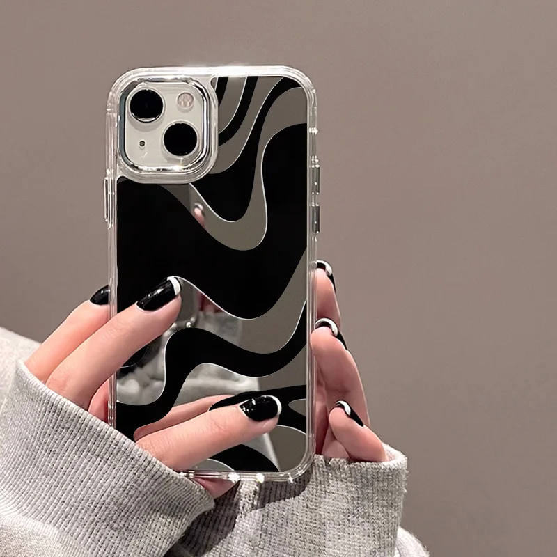 

Luxury Mirror Wave Pattern Print Phone Case For iPhone 15 Funda iPhone 13 16 11 12 14 Pro Max XR X XS Max Soft Shockproof Cover